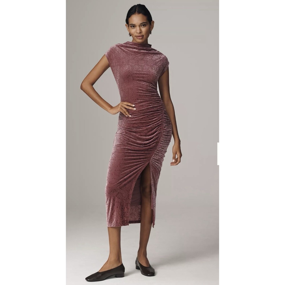 Anthropologie The Maya Ruched Cowl-Neck Dress Velvet Pink Small